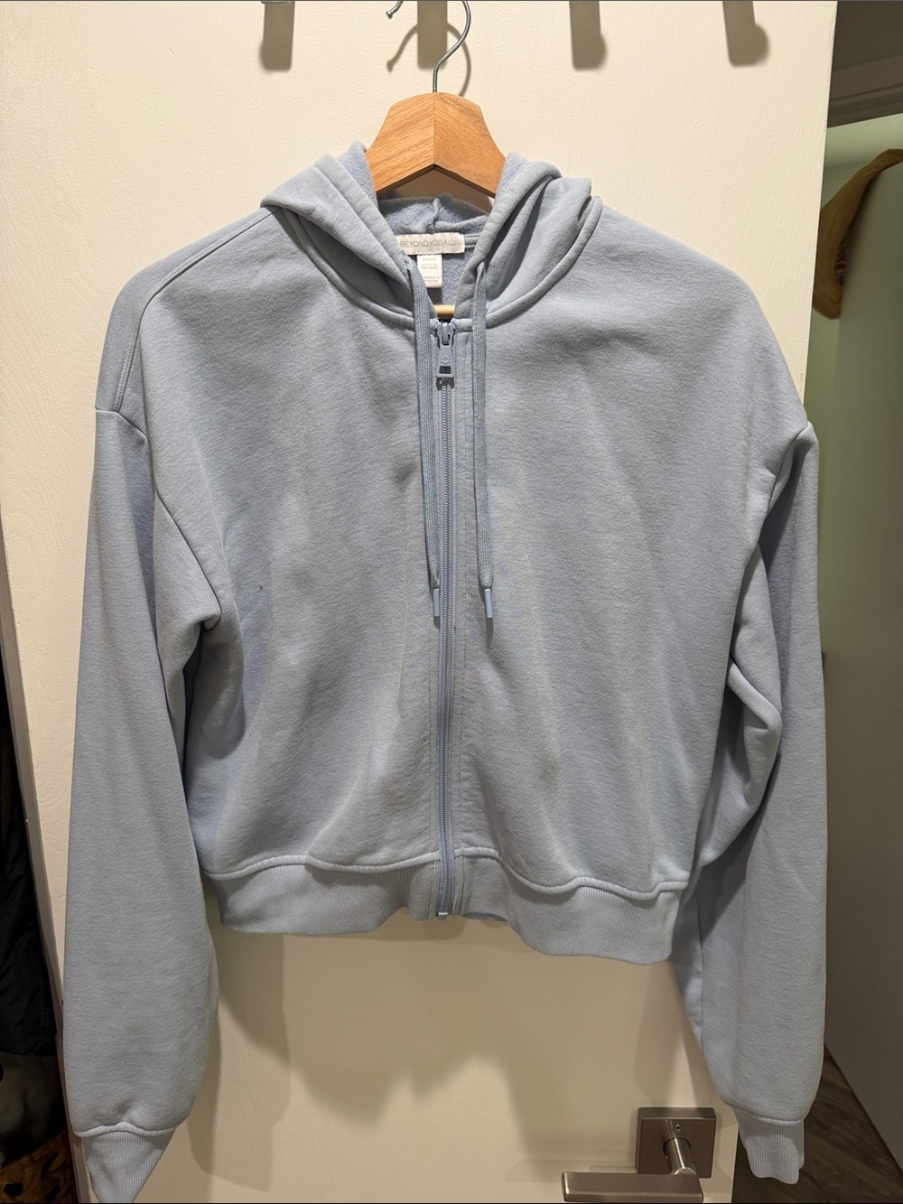 Beyond Yoga Pale Blue Zip-Up Hoodie Bomber Jacket